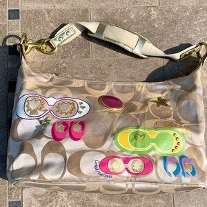 Coach Multi-Color Gold Signature C Satin Hobo Bag